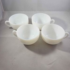 Milk glass mugs from Hazel Atlas Apple Tree Snack set.